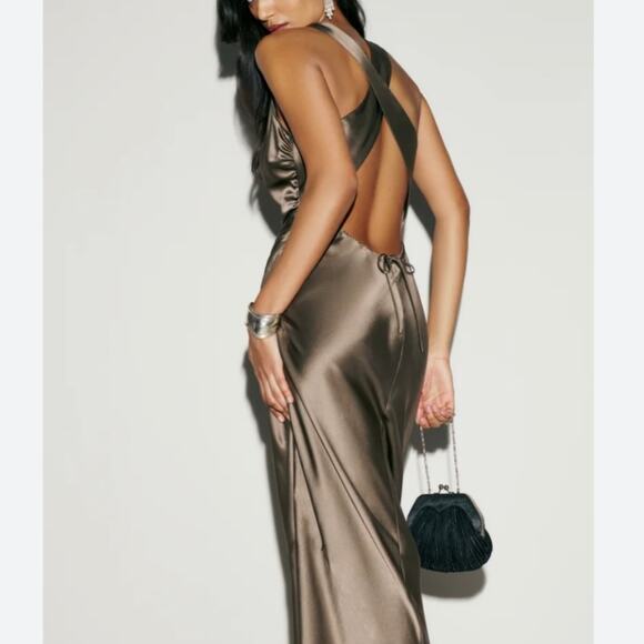 Reformation Anaiis Silk Maxi Dress Gown Morel Cafe Wedding Event Party size 8 C0 - Picture 4 of 11